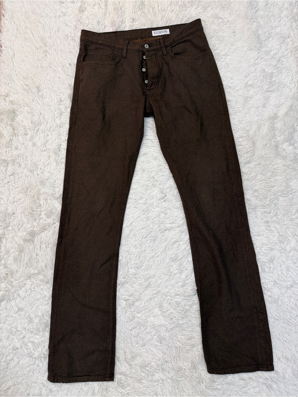 Gustin Linen Blend Button Fly Brown Pants - Picture 2 of 6